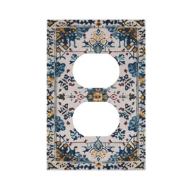 Spshian Vintage Boho Tribal Rustic Blue White Flowers 1 Gang Duplex Outlet Covers Decorative Single Light Switch Covers Electrical Receptacle Wall Plate Plug Switchplate Faceplate for Bathroom Decor