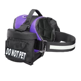 Doggie Stylz Do Not Pet Dog Harness Vest with Removable Saddle Bags and Reflective Patches. (Purple Fits Girth 30-42 inches)