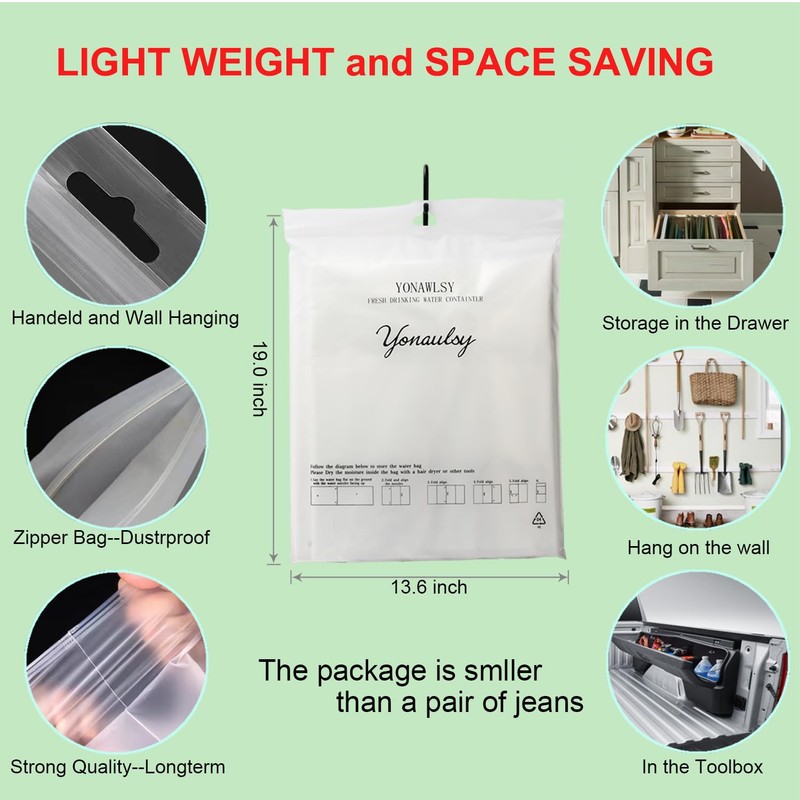 Yonawlsy Foldable Water Storage Bladder, Heavy Duty Food-Grade Plastic Bag