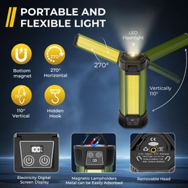 Geisofu Rechargeable Work Light with Stand, Outdoor LED Cordless Camping Light, Portable Telescopic Bracket, 6AH Battery 500/1000/2000 Lumen, 3500K/4500K/6500K, Construction Lights