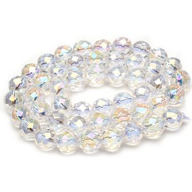 [Fukuenkaku] Crystal Rainbow Aura 64 Faceted Cut 6mm 1 Row (Approx. 15.0 inches (38 cm) Natural Stone Power Stone Beads, Crystal Rainbow Aura 64 Faceted Cut 10mm