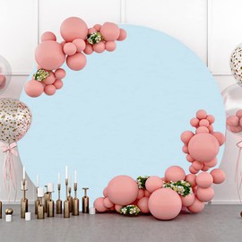 OERJU 7.2x7.2ft Blue Round Backdrop Cover Baby Blue Circle Photography Background Solid Color Round Stand Backdrop Baby Shower Birthday Party Decorations Adult Kids Portrait Photo Booth Props