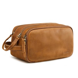 S-ZONE Leather Travel Toiletry Bag for Men Women Traveling Cosmetic Shaving Bags Dopp Kit