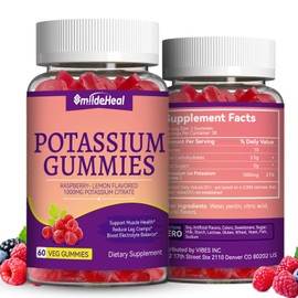 2 Pack Potassium Supplement Gummies 1000mg, Potassium Gummies for Adults, Support Leg Cramps & Muscle Health - Vegan, Non-GMO,120 Count