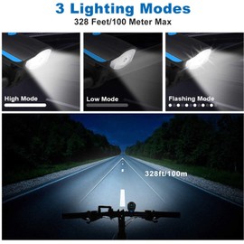 Salandens Luz Bicicleta Recargable USB, Linterna Bicicleta Impermeable con Luz 120 Decibel Bicicleta Campana, Luz LED Bicicleta para Carretera y Montaña - Seguridad para la Noche (Negro)