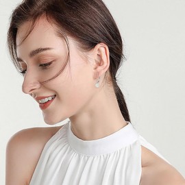 EVER FAITH - arete colgantes de plata de ley 925 para mujer, de ópalo redondo de 6 mm, con cierre de palanca, para mujer