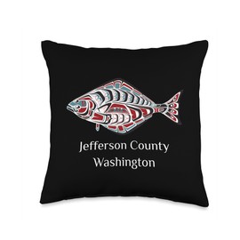 Jefferson County WA Native American Tribal Halibut Jefferson County Washington Native Indian American Halibut Throw Pillow, 16x16, Multicolor