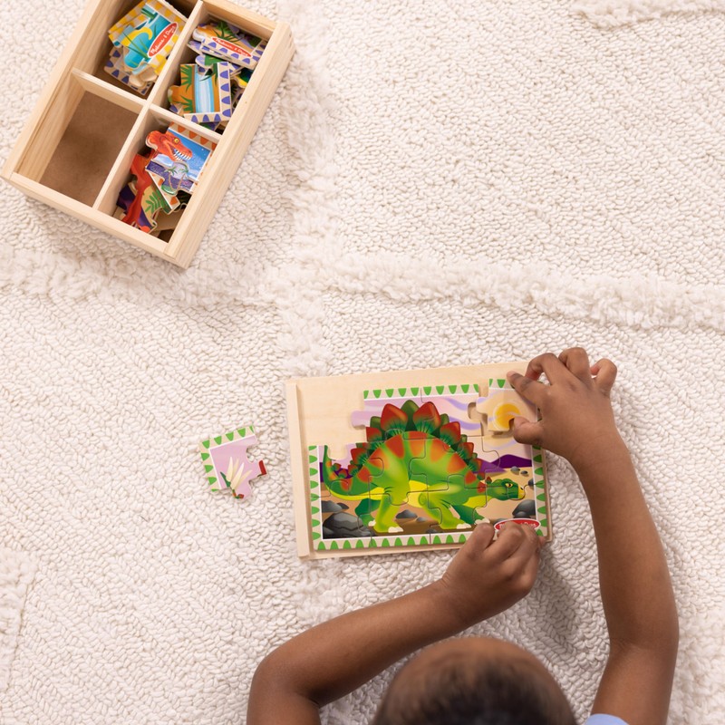 Melissa & Doug 4‑in‑1 Wooden Dinosaur Jigsaw Puzzle Set, 48