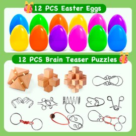 Easter Basket Stuffers for Older Kids Teens Adults,12 Packs Easter-Eggs with Brain Teaser Puzzles Toys Fillers Inside,Prefilled Eggs Gifts