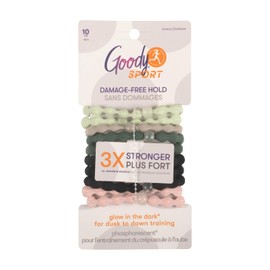 Goody Sport Forever Glow in the Dark - Lazos elásticos para el cabello, 10 quilates, 5 colores surtidos, sin daños, 3 veces más fuertes, agarre de nivel deportivo, todo tipo de cabello