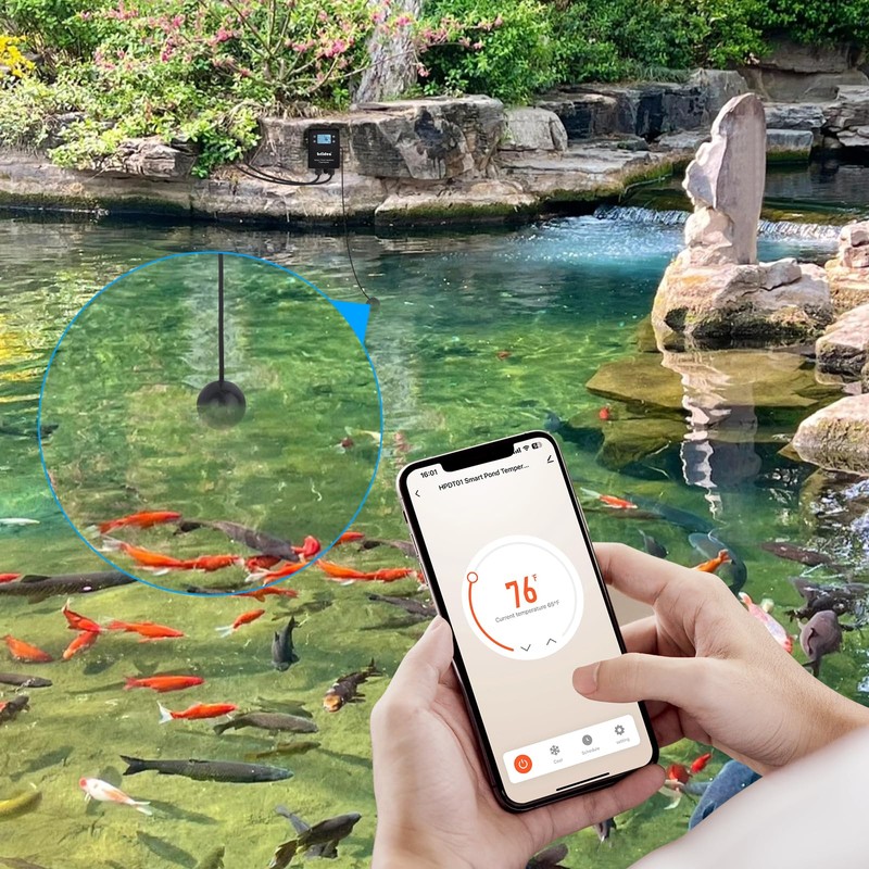 Briidea 120V 1500W WiFi Lake Water Thermometer with Timer, Remote