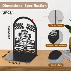 Hobbspring 2 Stück Buchenden für Schwere Bücher Rennauto Dekorative Metall Buchstützen Schwarz Robuste Bücherregalhalter Größere Buchstützen Verwendet auf dem Schreibtisch für Büro Hause oder Schule
