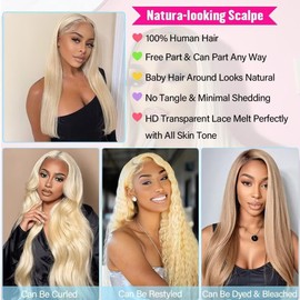 Arsola 613 Lace Front Wig Human Hair 30 Inch Blonde 13X6 HD Transparent Lace Front Wigs Human Hair 180 Density Blonde Glueless Wigs 613 HD Straight Lace Frontal Wig Pre Plucked