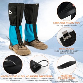 Waterproof Leg Gaiters for Men and Women Adjustable Snow Boot Gaiters for Hiking in Hunting Sand and Mud Mountain Climbing or Snowshoeing (Blue L)