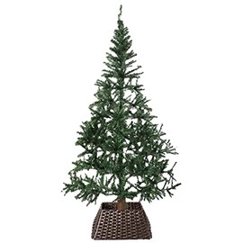 Gardenised Foldable Christmas Tree Skirt Collar Basket, Ring Base Stand Cover, Rattan Plastic, Brown