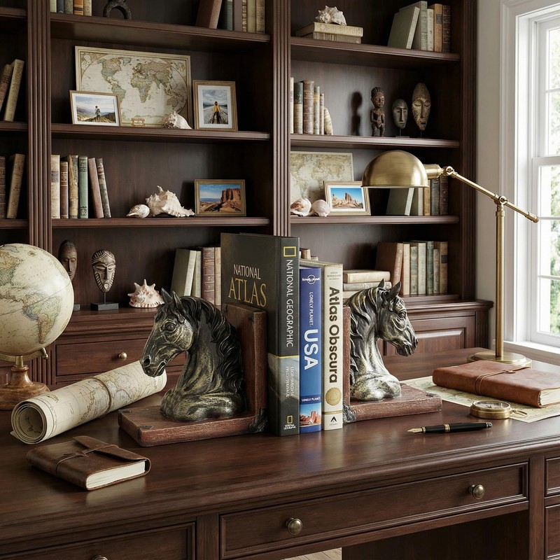Rustic Horse Bookends Decorative Book Ends, 7.5" Resin Pair for