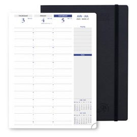 POPRUN Agenda 2025-2026, 8.5'' x 11.25'', Academic Planner (July 2025-June 2026) Quarter-Hourly Weekly Appointment Book with Leather Softcover, Monthly Tabs, Sunday Start, 100GSM Paper - Black