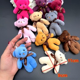 JZK 10x Multicolor soft plush tiny bear keychain for backpack, stuffed animal keyring mini toys for birthday party favours giveaways thankyou gift for kids adults guests