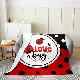 Cute Ladybug Fleece Blanket Kawaii Wild Animals Blanket for Kids Cartoon Ladybugs Throw Blanket Polka Dot Geometric Throw 50x60 Inch Living Room Decor Flannel Blanket