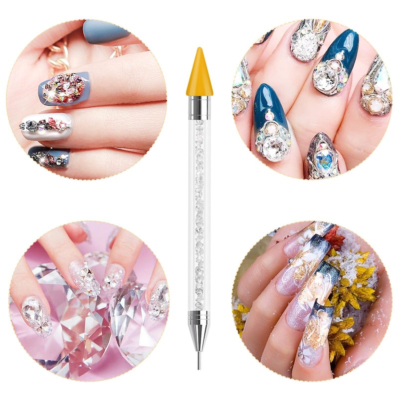 Dual-Ended Rhinestone Picker Dotting Pen with Two Interchangeable Wax Heads,