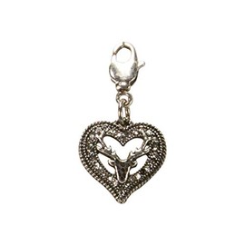 Alpenflüstern AAH175 Costume Pendant Rhinestone Heart Deer Small for Charivari or Costume Necklace (Antique Silver-Colour), Non-precious metal