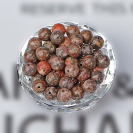 NCB 100pcs Original Natural Stone Beads Gemstone Round Loose Beads 6mm Genuine Real Stone Energy Beads for DIY Jewelry Making, Stretch Unisex (Red Leopard Fur Jasper, 6mm 100Beads)