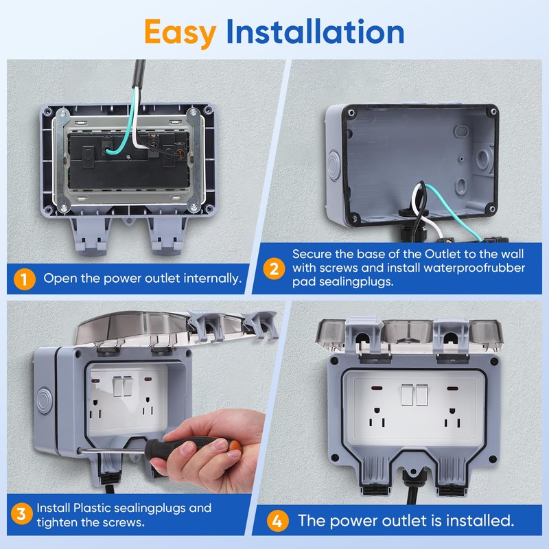 XINYIELE Outdoor Power Outlet,Outdoor Extension Cord Waterproof Double Wall Outlet