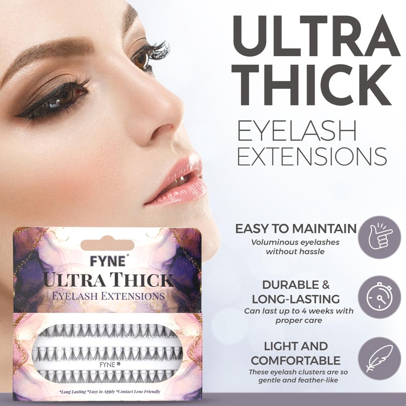 FYNE Individual Eyelashes, Black [60 Pcs, Ultra Thick Short 8mm,