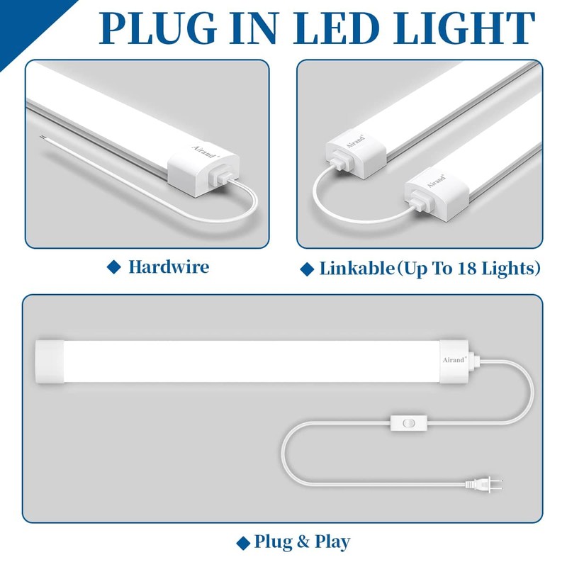 Airand Utility LED Shop Light Fixture 2FT 4FT with Plug,