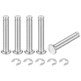 sourcing map 5Set M5x30mm 304 Stainless Steel Cylindrical Shaft Snap Ring Locating Pin, Flat Head Grooved Hinge Cylinder Position Pin with E Clip Retaining Ring, Silver
