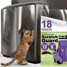 JINVOGREEN Large Cat Scratch Furniture Protector, 18 Pcs Clear Anti Cat Scratch Protector, Self-Adhesive Furniture Cat Scratch Protector, 17in