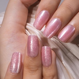 Curvlife Soft Gel Press on Nails, Shine Pink Cat Eye Square Nail Tips,30pcs Full Cover Glossy Design Reusable Fake Nails Kit with Glue and Adhesive Tabs