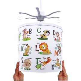 Ereki Ceiling Pendant Light Shade - Printed Colourful and Fun Designs ABC Animals Light Cover - Magnetic Ceiling Light Lampshade Kit for Interchangeable Designs