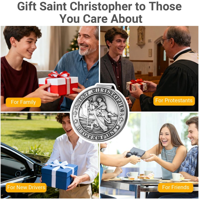 2PCS St Christopher Medal for Car Visor Clips, Catholic Gift