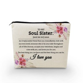 YULUENZE Soul Sister Definition Inspirational Presents Canvas Makeup Bag Positive Quote Toiletry Pouch with Zipper Friendship Birthday Present for Women Sisters Friends Soul Sisters