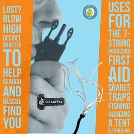 133 SUPPLY - 2 Pack Tactical Paracord Compass Hiking Survival Bracelet Men Gifts Women Kid Camping Accessories Hunting Gear Equipment Flint Steel Tool Fire Starter Kit Whistle Bear Safety Essentials