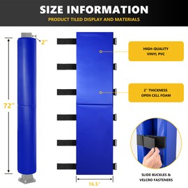 PHENEPUS 72" Tall Basketball Pole Pad, All-Weather Round Basketball Pole Padding Outdoor, 2" Thick Heavy Duty Wrap-Around Protective Pads for Adjustable & Fixed Height Basketball Hoop Poles