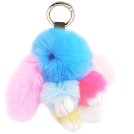 jtkdxqs Soft Cute Bunny Keychain Artificial Rainbow Rabbit Fur Plush Fluffy Pom pom Key Ring for Women,style 1