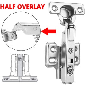 Luokim 26mm Small Cup Soft Close Half Overlay Hinge for Thin Door Clip On Mounting Plate Concealed Cabinet Hinge with Screws Nickel Finish