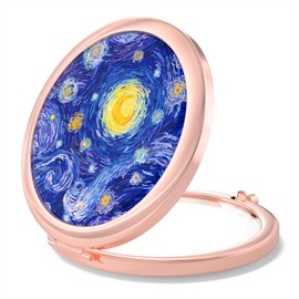Nipichsha Compact Mirror, Pocket Travel Makeup Mirror, 2 - Sided 2X / 1X Magnification, Small Folding Portable Handheld, 2.75 in Rose Gold, Starry Night