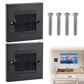 2Pcs Brush Wall Plate Soft Nylon Bristles Cable Brush Plate Black Cable Wall Grommet Prevent Dust Cable Entry Plate with 4 Screws for Decorate Wires Homes Offices Schools and Buildings