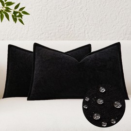 Kevin Textile Waterproof Decorative Pillow Covers Black 12x20 Inch Pack of 2 Soft Boucle Textured Lumbars Cushions Elegant Accent Pillows for Couch Sofa Chair Bed Home Decor Indoor Outdoor