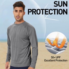 Arcweg Rashguard Men Long Sleeves Diving UV Protection UPF 50+ Elastic Rash Vest Loose Fit Top Swimming Quick Drying Surfing Pool T-Shirt Sports Top Rash Dark Grey L(UK)