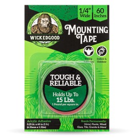 WickedGood Mounting Tape (1/4" x 60"), Double Sided Adhesive Tape, Heavy Duty Indoor & Outdoor Tape, Waterproof (Clear) (WGA-PET-1l4x60)