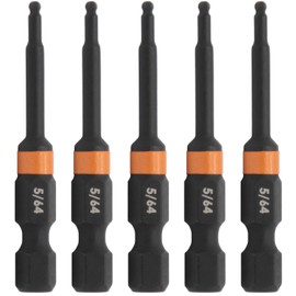 Ball-End Hex5/64" Impact Driver Bit - Railer Allen Wrench Drill Hex Bits. 1/4 Quick Release S2 Steel 2 inch 5/64" Ball-End Hex Bits. (5 Pack)