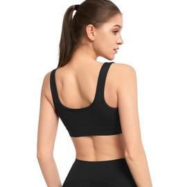 Yvette High Impact Sports Bras for Women Front Zipper Jacquard Plus Size Full Support Molded Cup Sports Bra for Running,Black,M