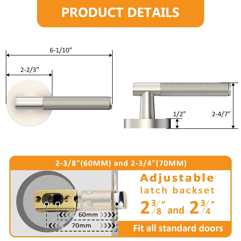 Amerdeco 1 Pack Brushed Satin Nickel Passage Knurled Door Handles,
