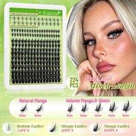 Manga Lash Clusters Kit Eyelash Clusters with Bottom Lashes 8-16mm Spiky Individual Lashes Volume Anime Cluster Eyelash Extensions with Bond & Seal, Tweezers and Brush DIY at Home