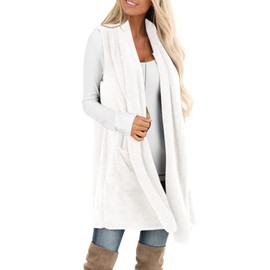 ReachMe Sherpa Vest Womens Sleeveless Faux Fur Vest Fleece Vest with Pockets Open Vest Ladies Long Fuzzy Vest(02 Ivory,M)