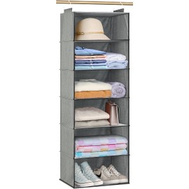 SLEEPING LAMB 6 Shelves Jumbo Hanging Closet Organizer and Storage, Hanging Clothes Organizer for Sweaters, Blankets and Coats in Wardrobe, Bedroom, Living Room, Grey